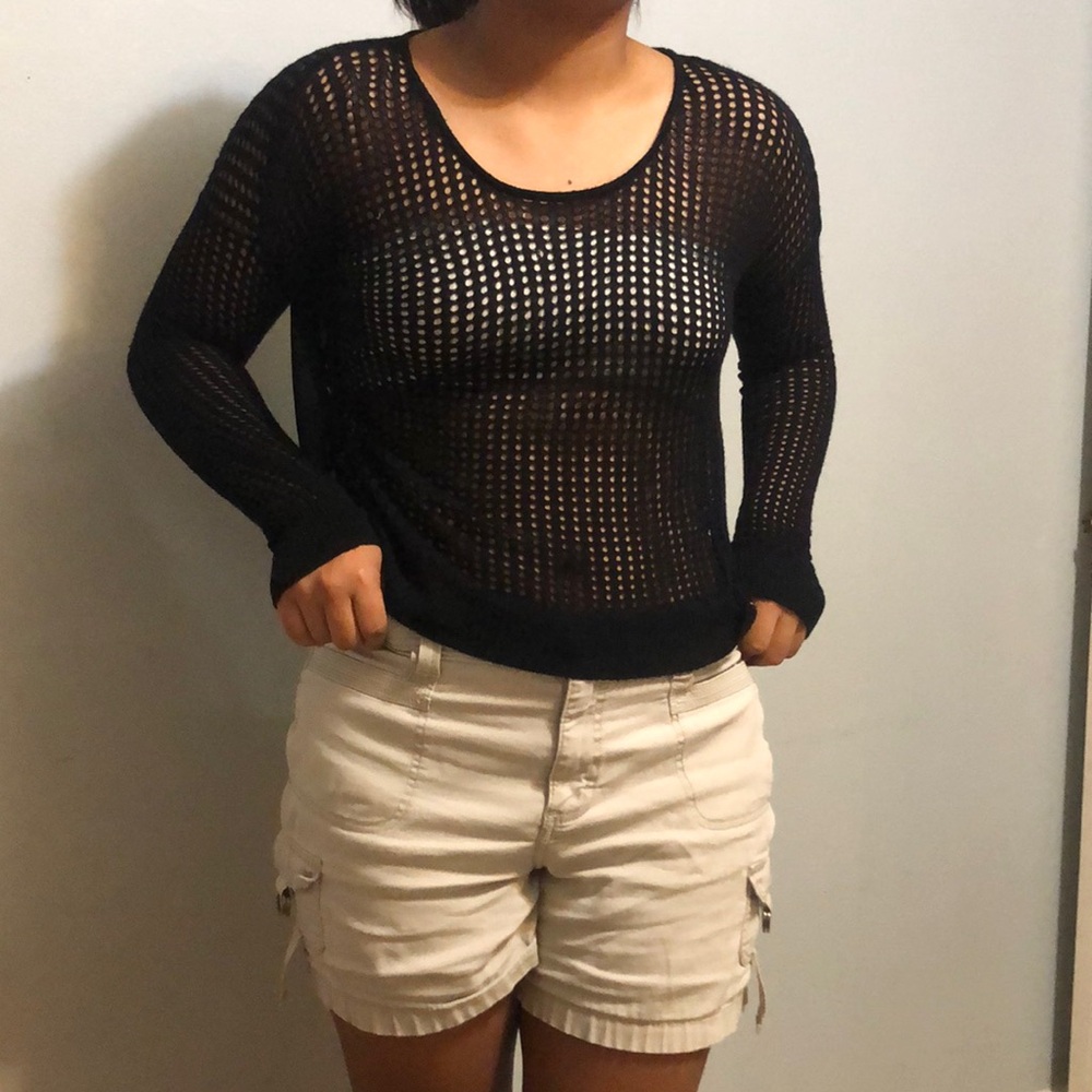 Black Mesh Long Sleeve Top